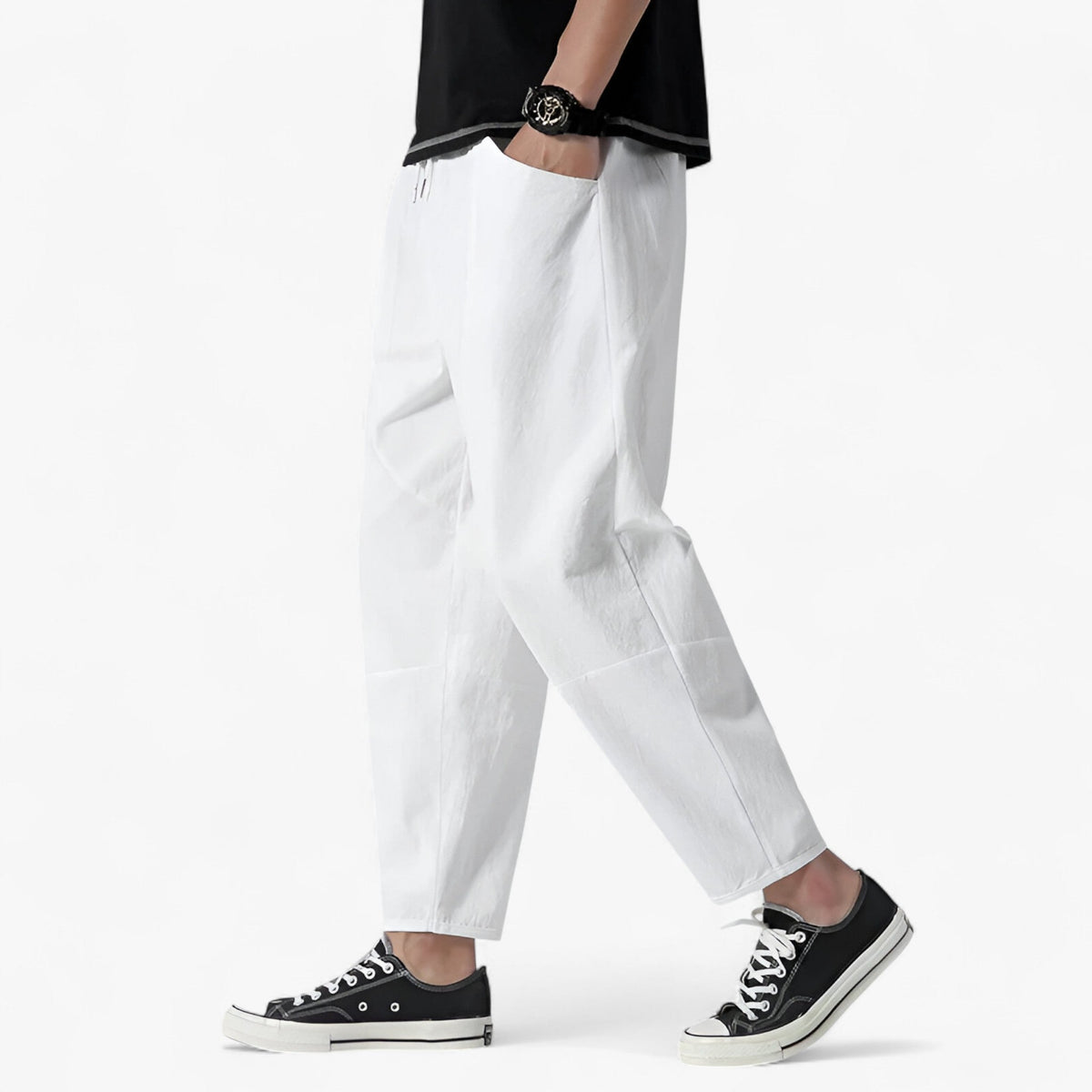 Men's Cotton-Linen Trousers with a Loose, Tapered Fit