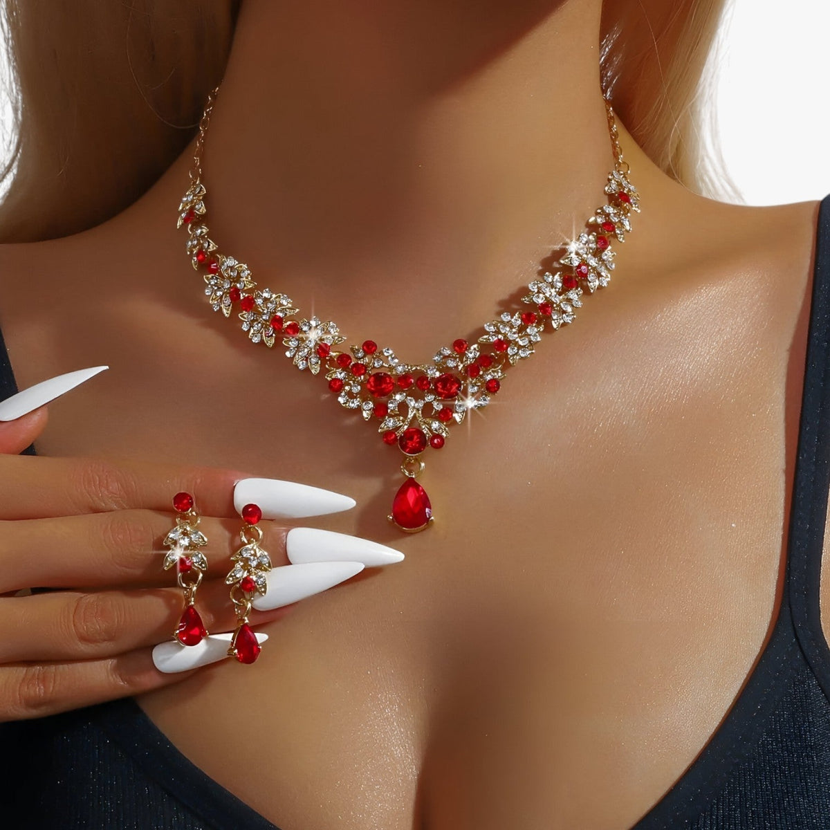 Crystal Necklace, Earring and Ring Set for Evenings