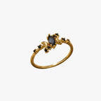 Moon and Stars Ring in Stainless Steel with Black Stone