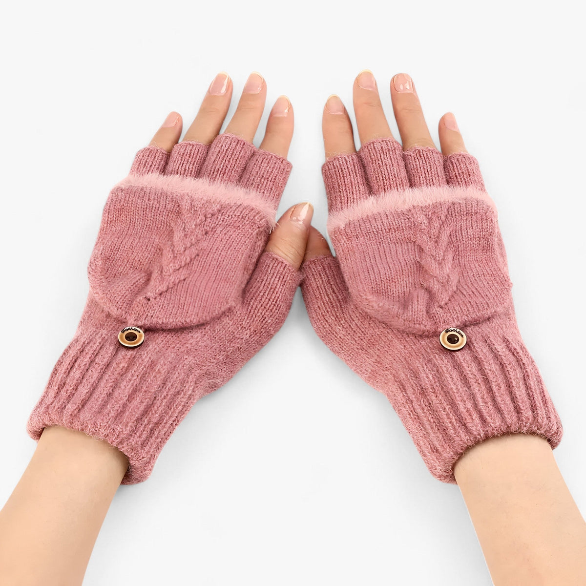 Ribbed Knit Gloves with Foldover Fingertips