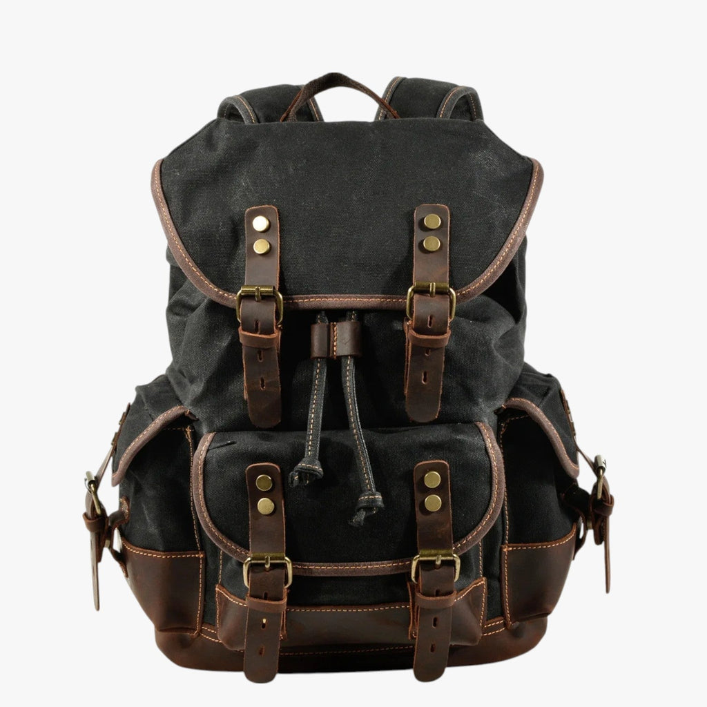 Canvas and Faux Leather Hiking Backpack with Padded Straps