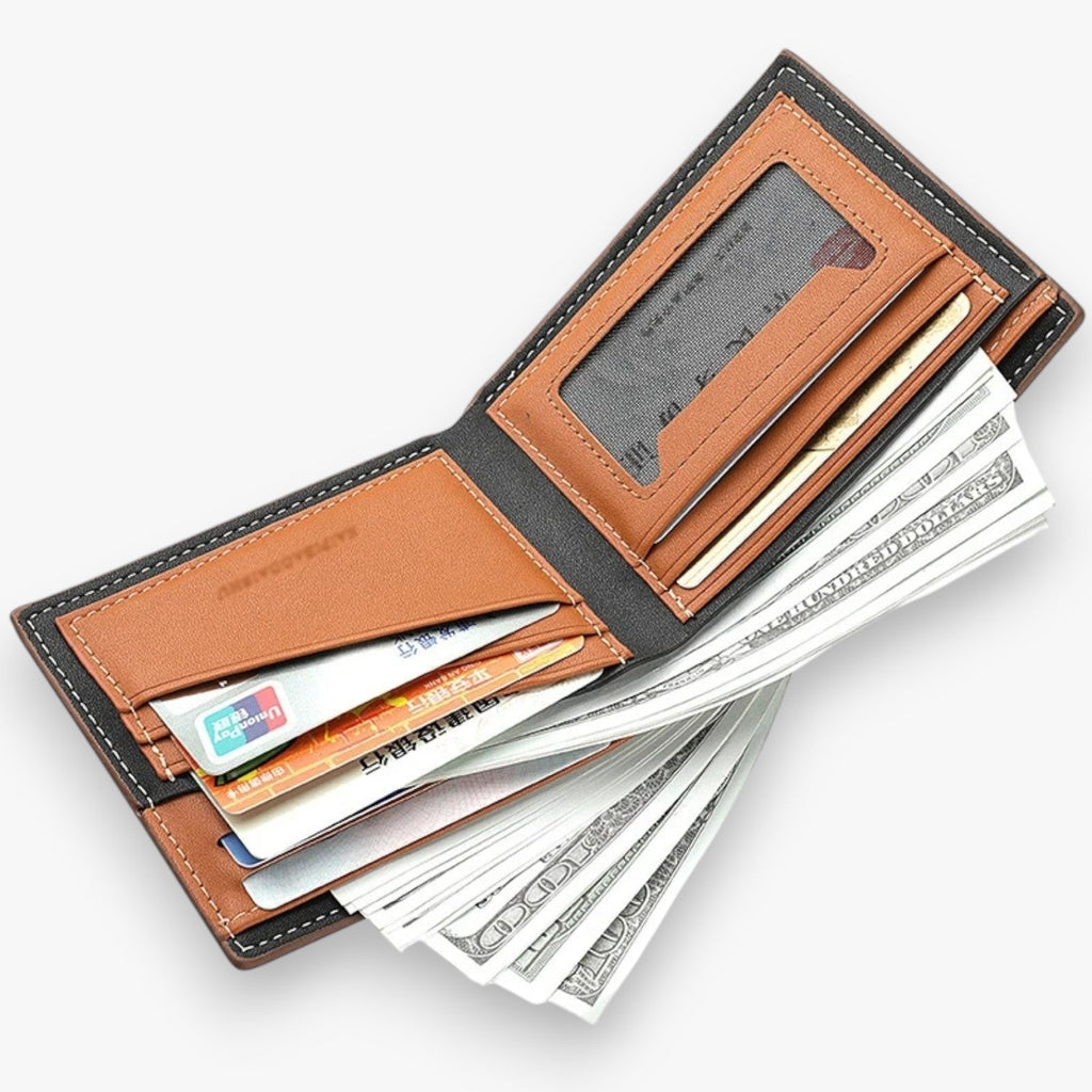 Kompakt plånbok i mikrofiberläder med kortfack
