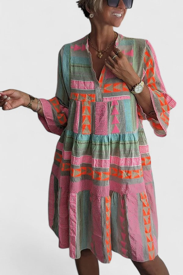 Tiered Boho Swing Dress with Flowing Cut