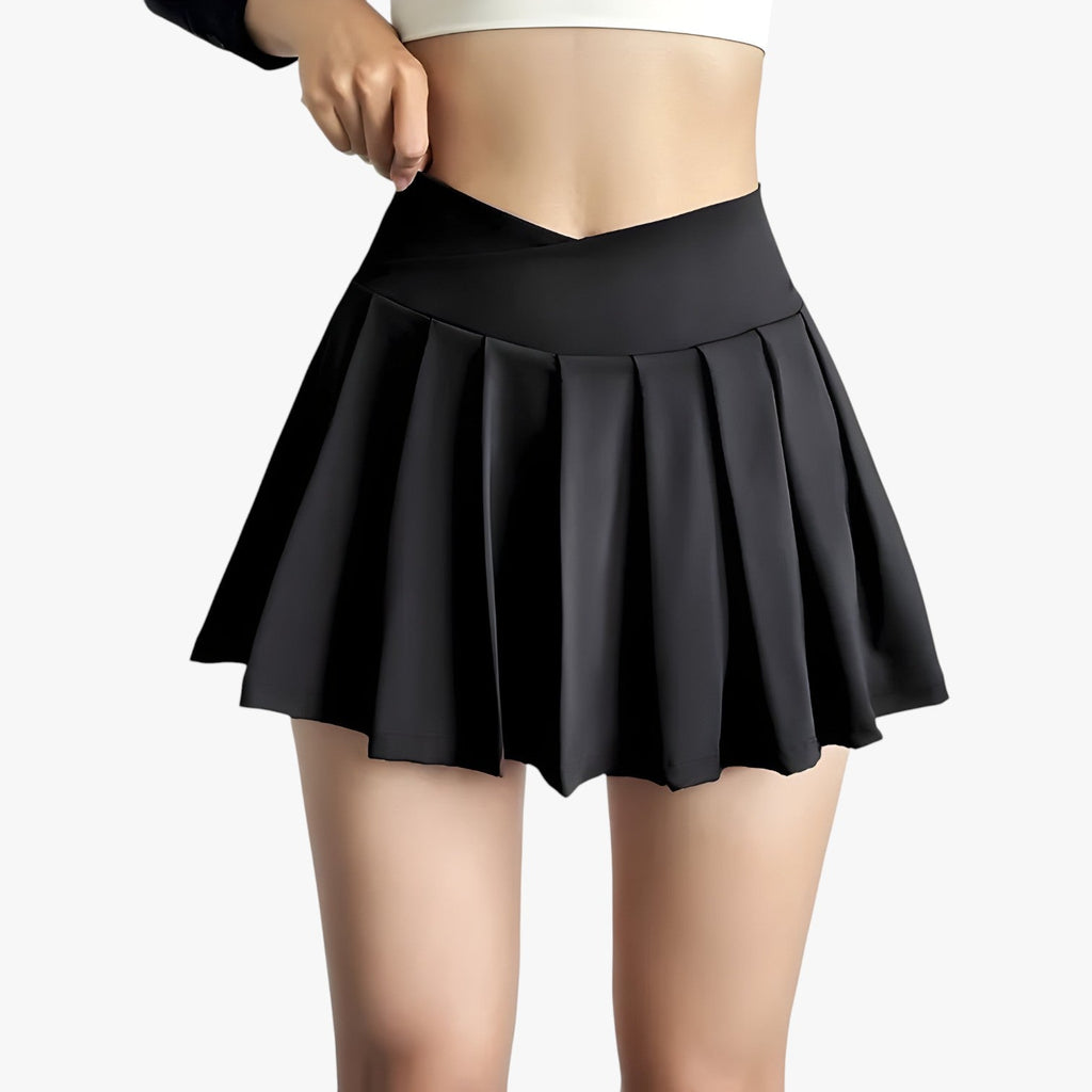 Pleated High-Waist Sports Skirt with Built-In Shorts
