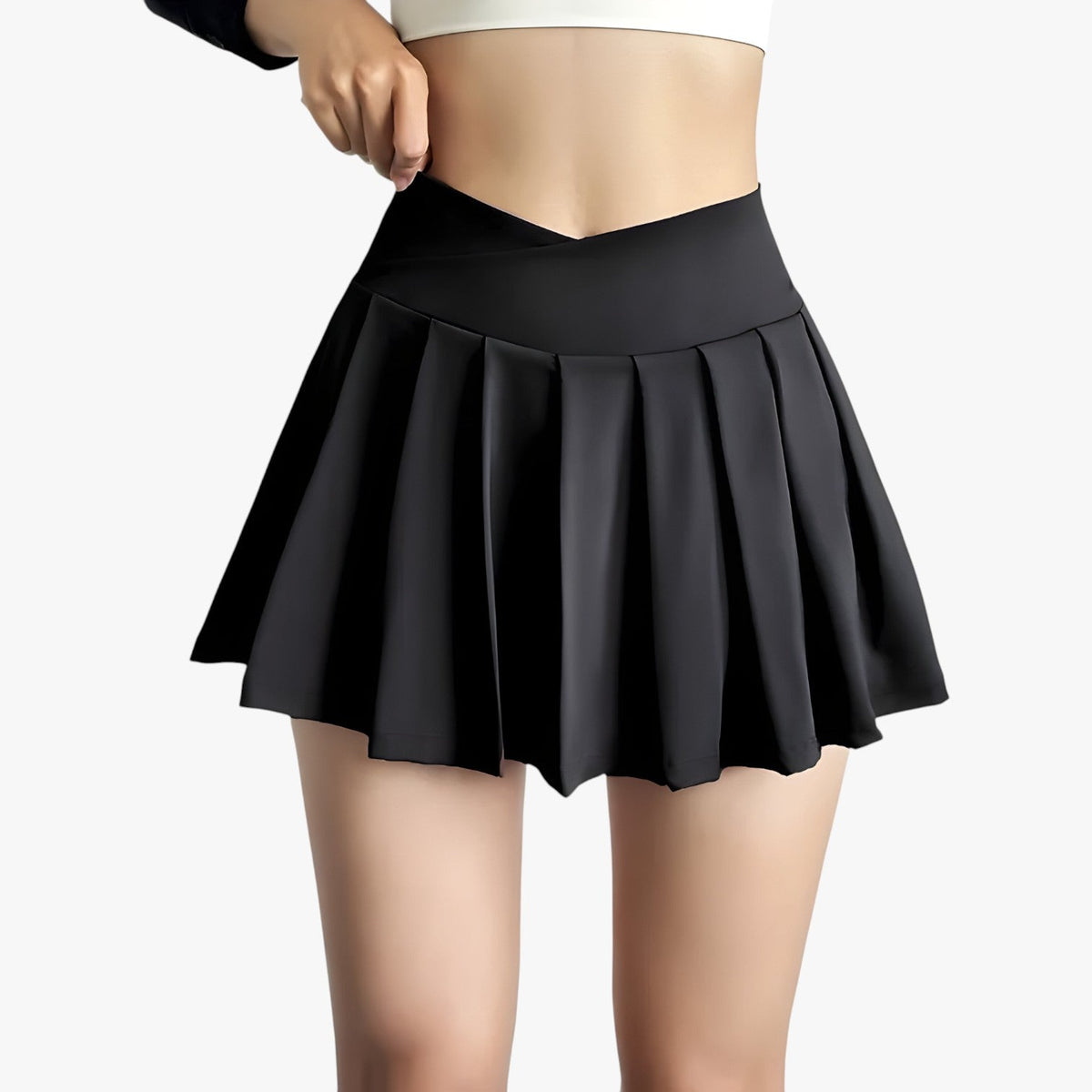 Pleated High-Waist Sports Skirt with Built-In Shorts