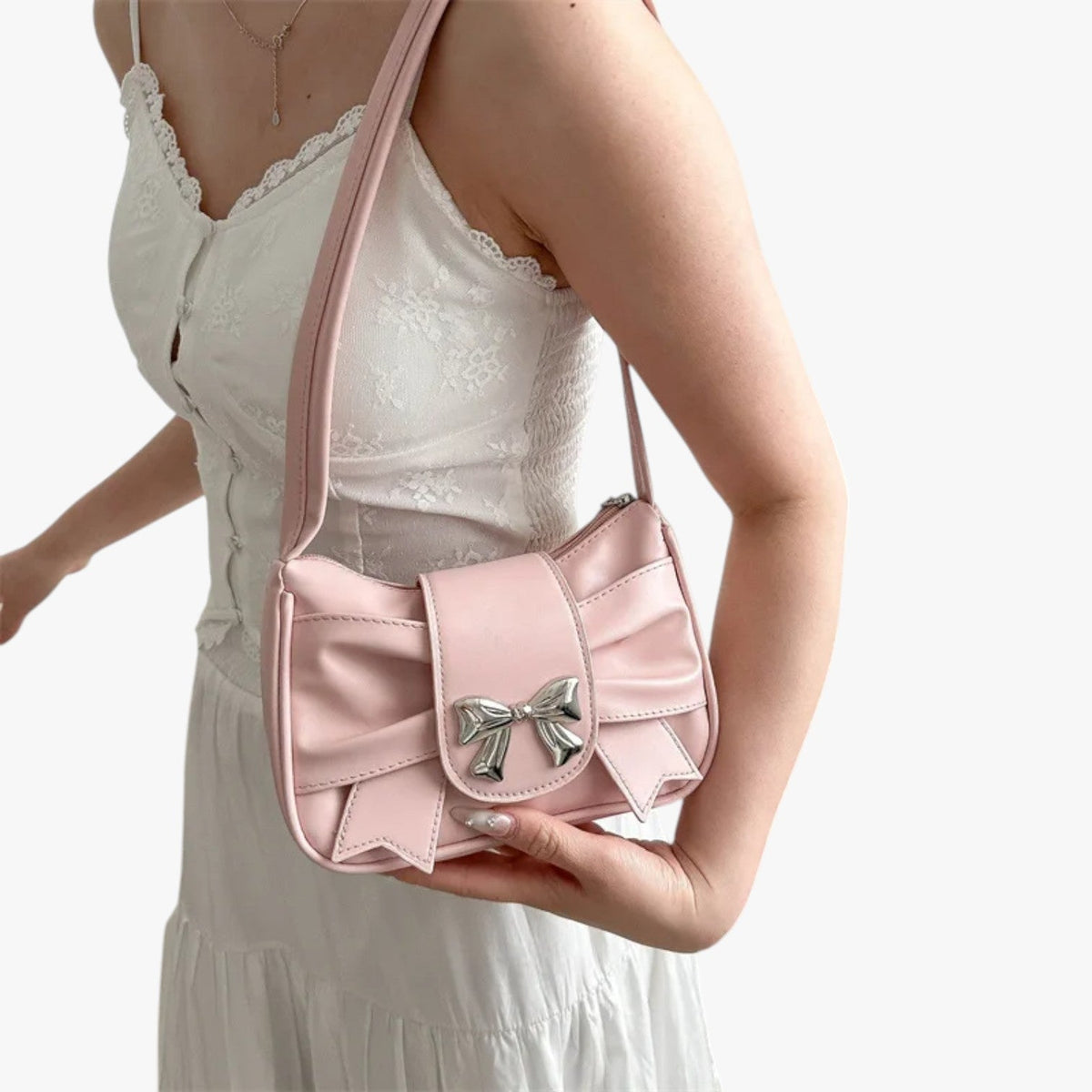 Compact Envelope Clutch with Bow Detail in PU Leather