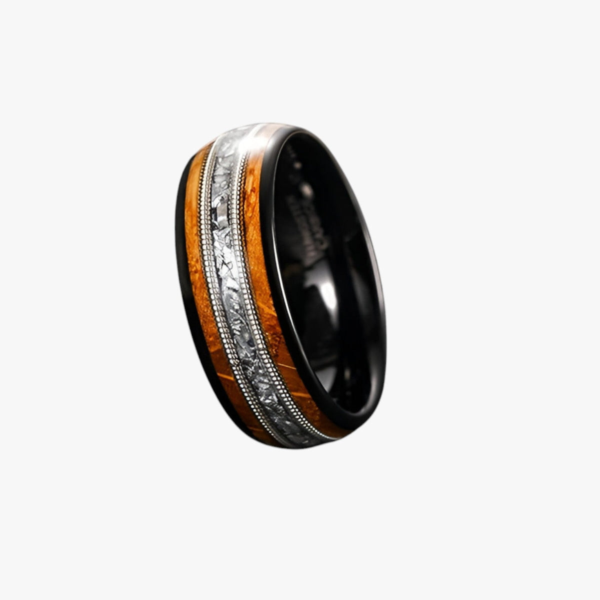 Anillo de madera y tungsteno con incrustación de cuerda de guitarra