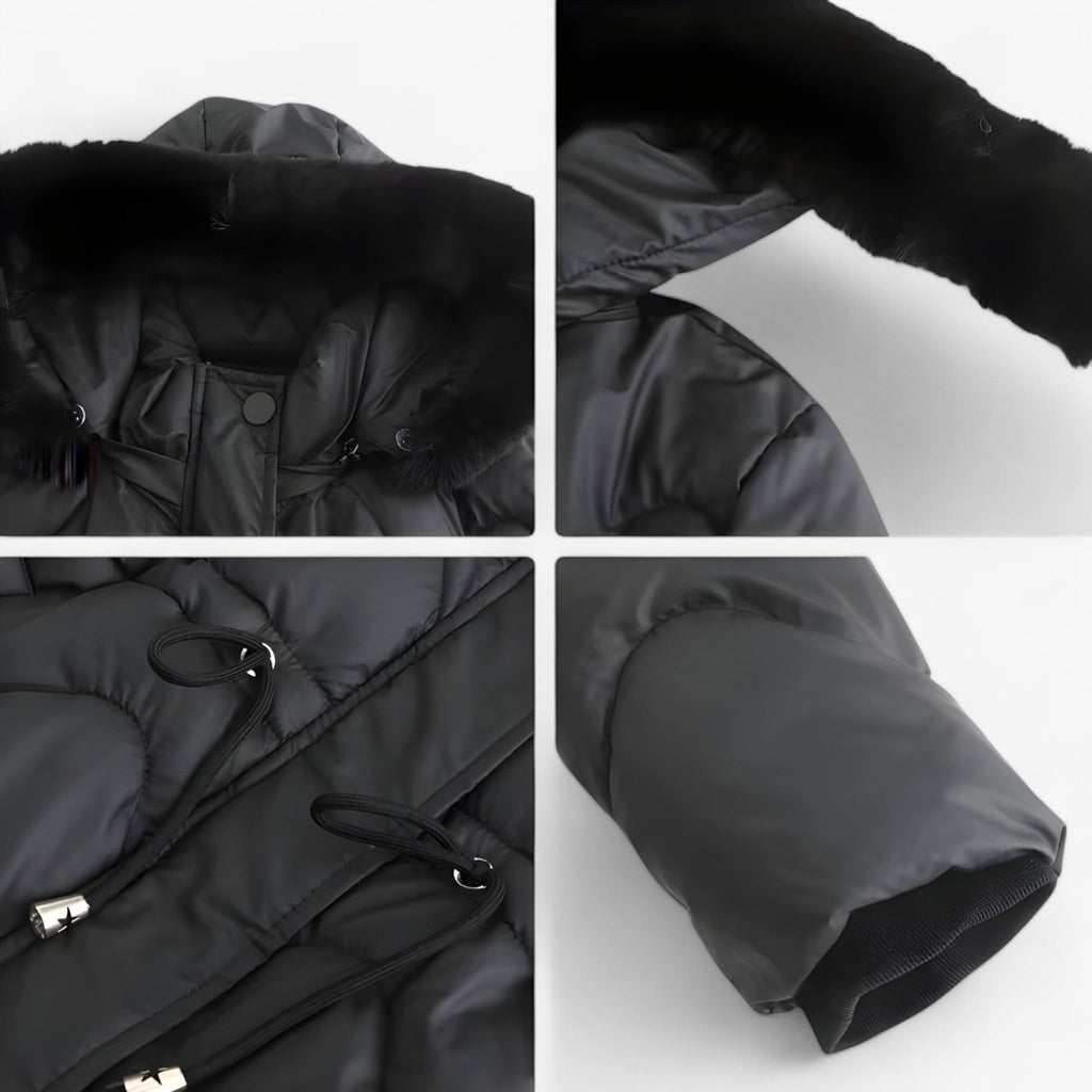 Hooded Padded Down Jacket with Thick Faux Fur Trim