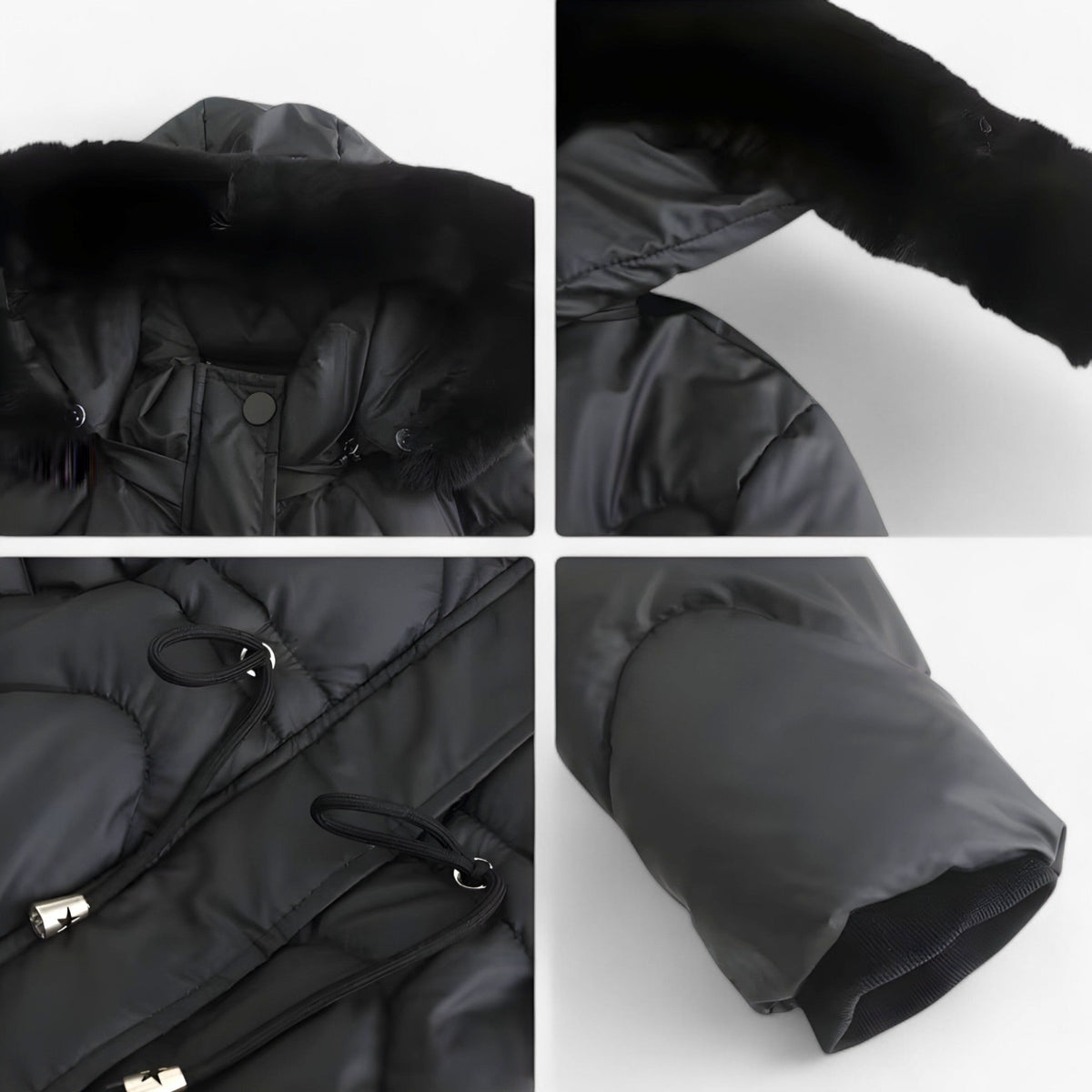 Hooded Padded Down Jacket with Thick Faux Fur Trim