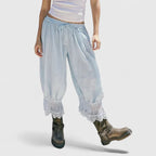 Patchwork Lace Pattern Trousers with Relaxed Fit