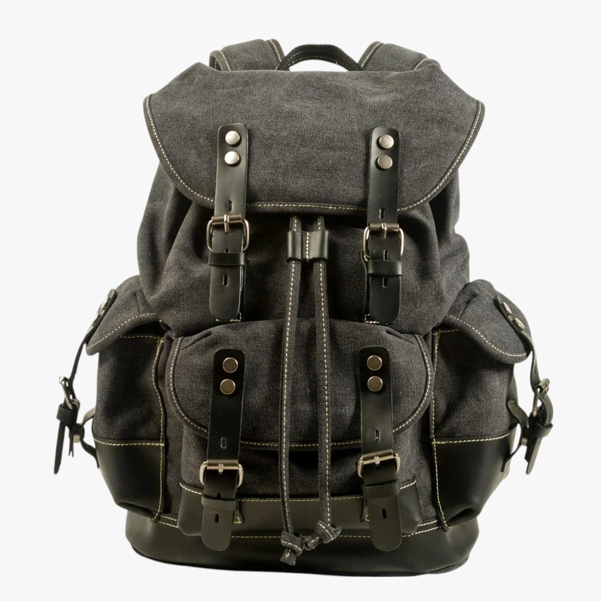 Canvas and Faux Leather Hiking Backpack with Padded Straps