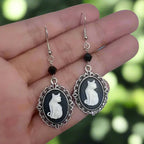 White Cat Drop Earrings with Frame in Silver Colour