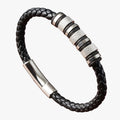 Braided Faux Leather Bracelet with Steel Beads and Magnetic Clasp