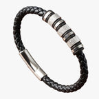 Braided Faux Leather Bracelet with Steel Beads and Magnetic Clasp
