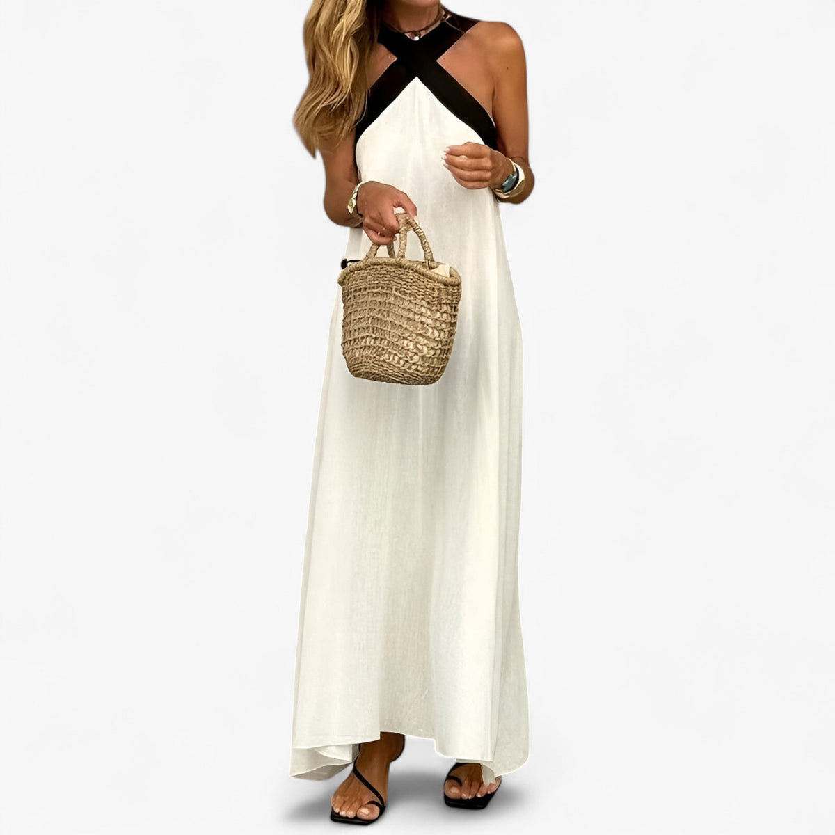Halter Neck Maxi Dress with Plunging V-Neckline