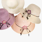 Foldable Straw Sun Hat with Decorative Flower Trim