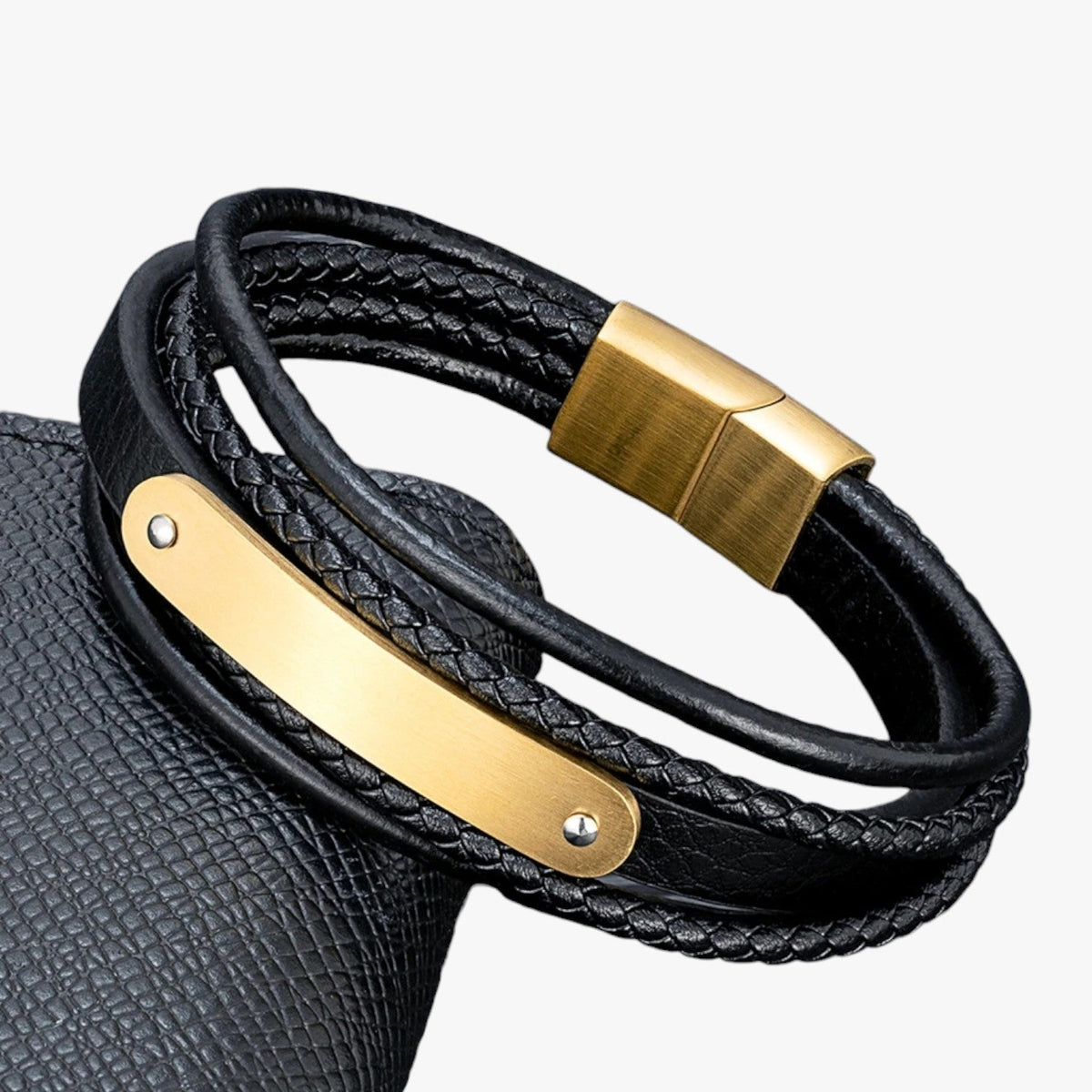Personalised Braided Faux Leather Bracelet with Engraved Initial