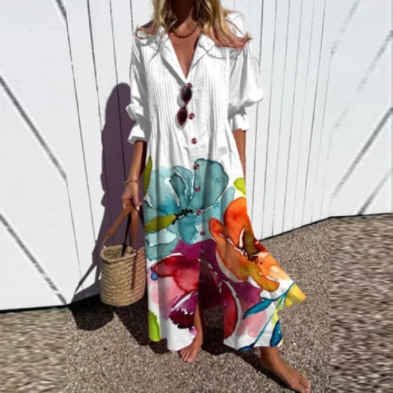 Tiered Floral Midi Dress with V Neckline