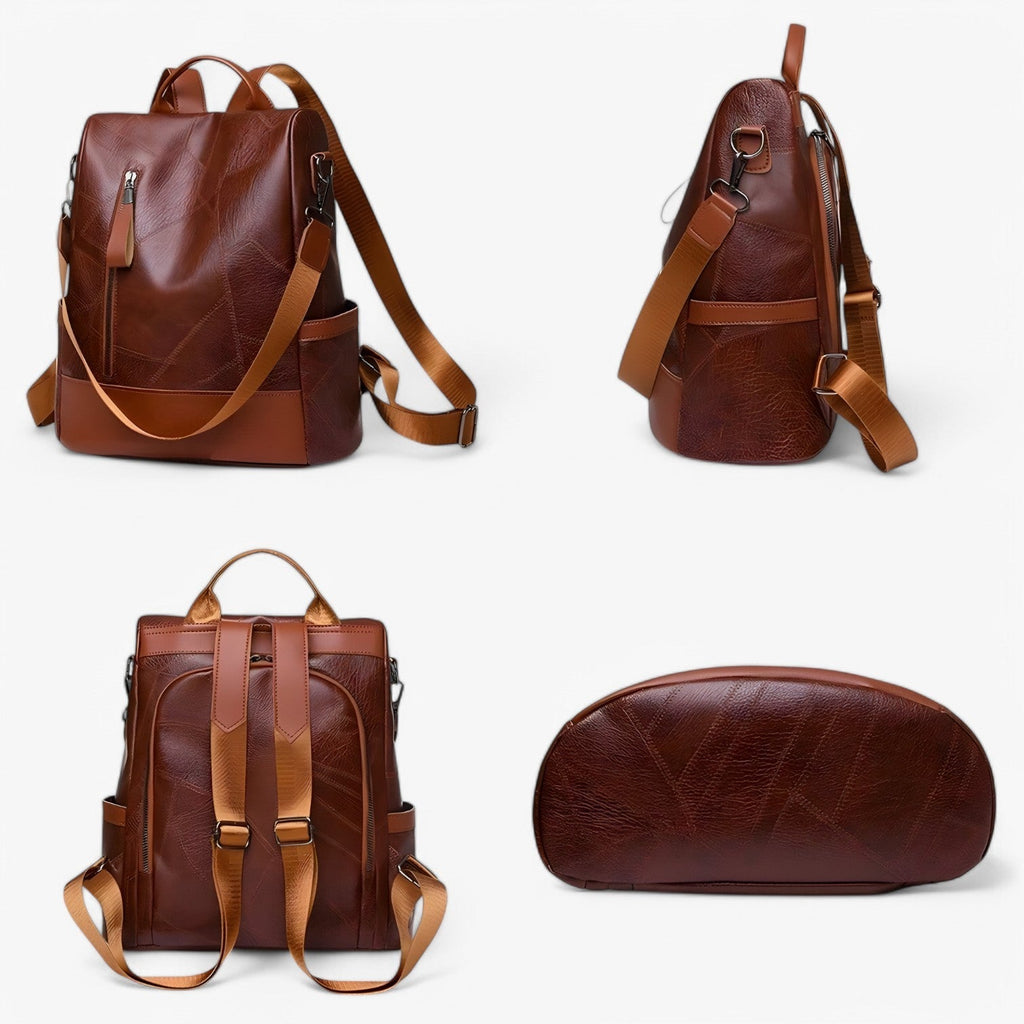 Mochila de piel sintética de aire retro con tirantes acolchados