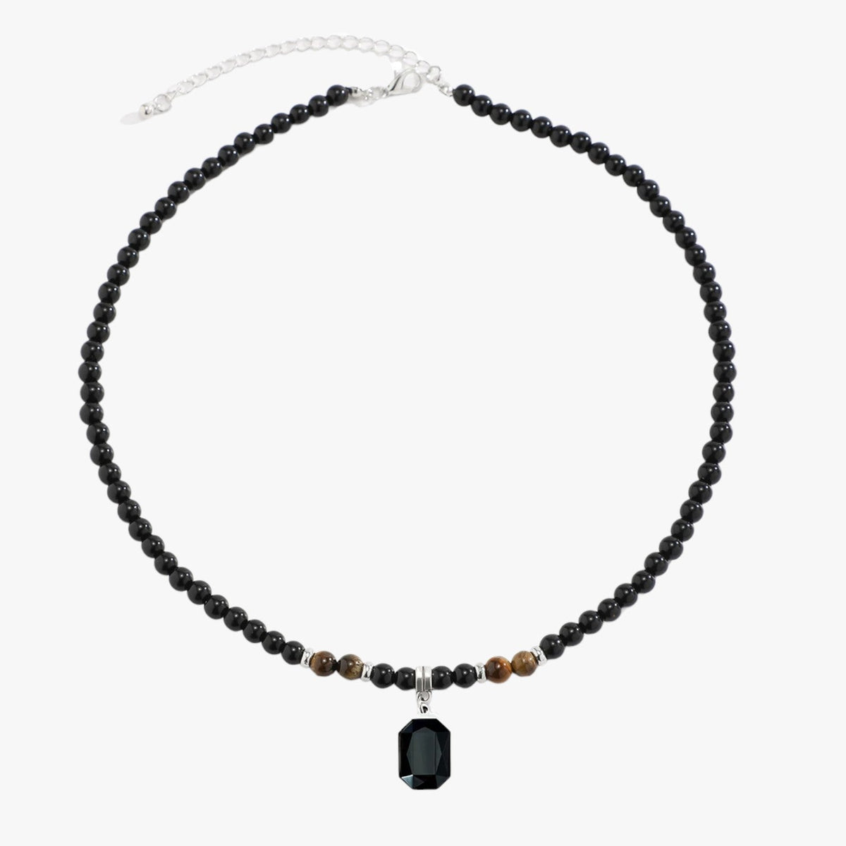 Black Bead Necklace with Geometric Square Pendant