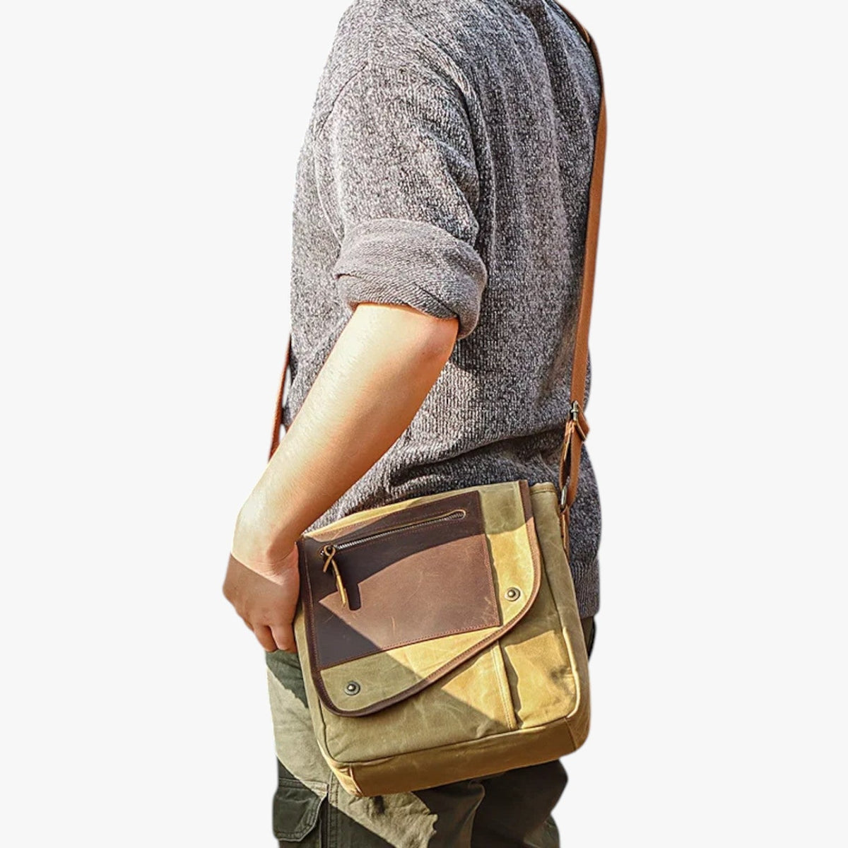 Anti-Theft Water-Resistant Waxed Canvas Shoulder Bag