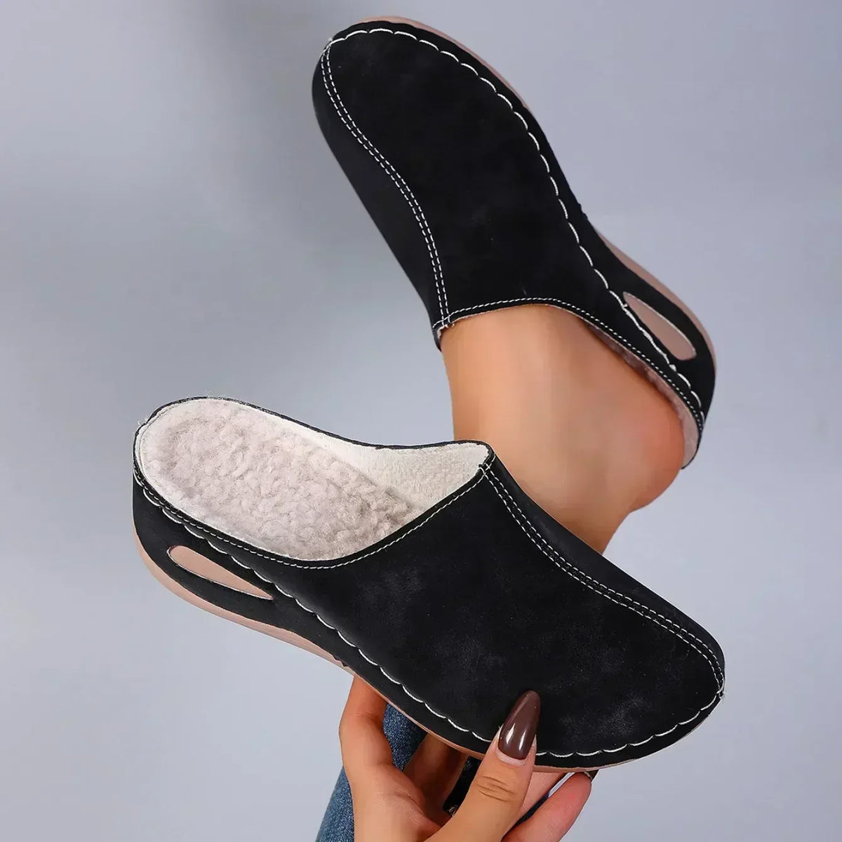 Lined Slip-On Sandals with Slip-Resistant Sole