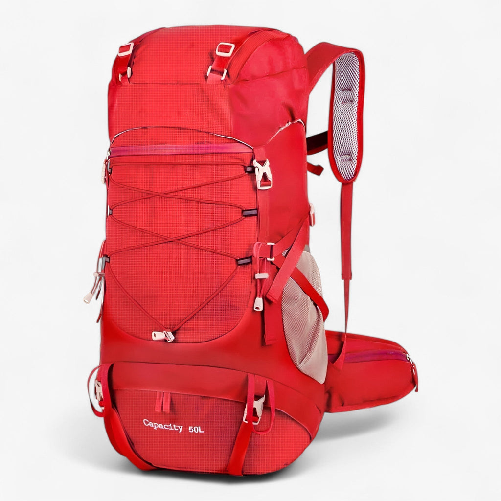 Mochila de senderismo de nailon resistente al agua de 50L con funda de lluvia
