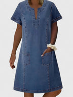 Soft Denim Dress with Pockets and Relaxed Elegance