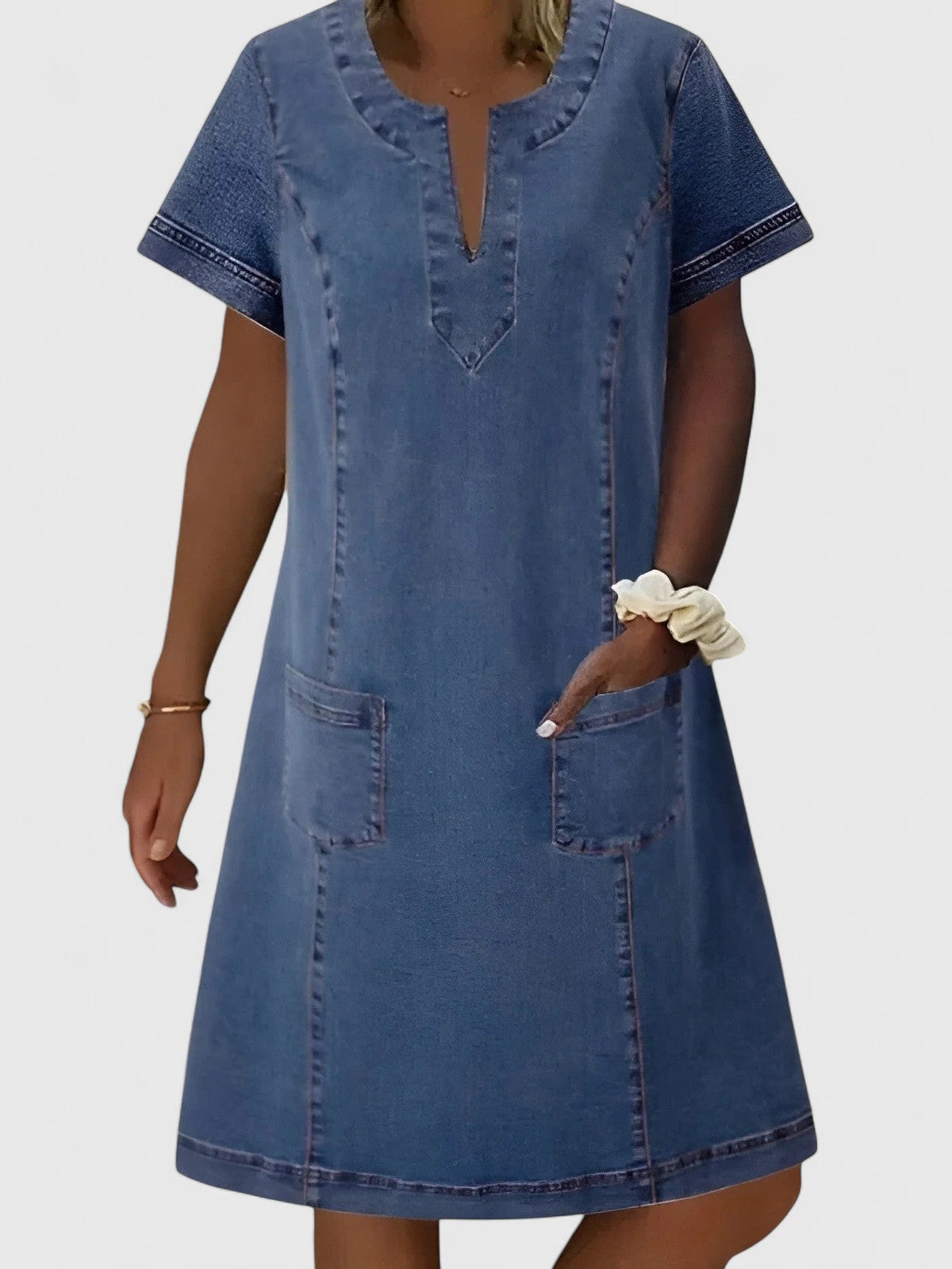 Soft Denim Dress with Pockets and Relaxed Elegance