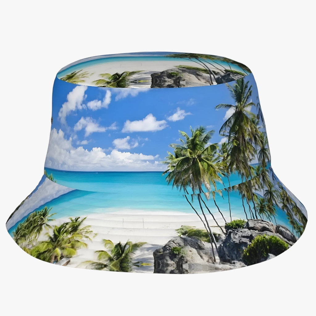 Sombrero de ala ancha con estampado tropical de hojas de palmera