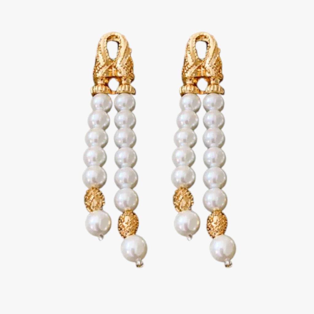 Layered Pearl Tassel Earrings with Geometric Shape