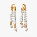 Layered Pearl Tassel Earrings with Geometric Shape
