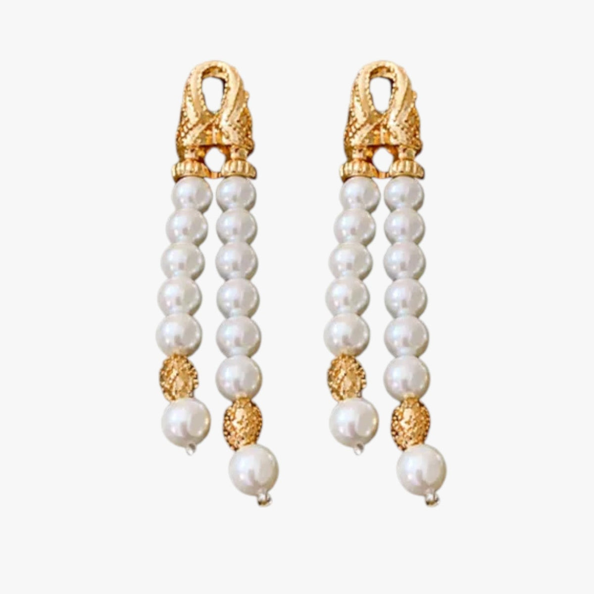 Layered Pearl Tassel Earrings with Geometric Shape