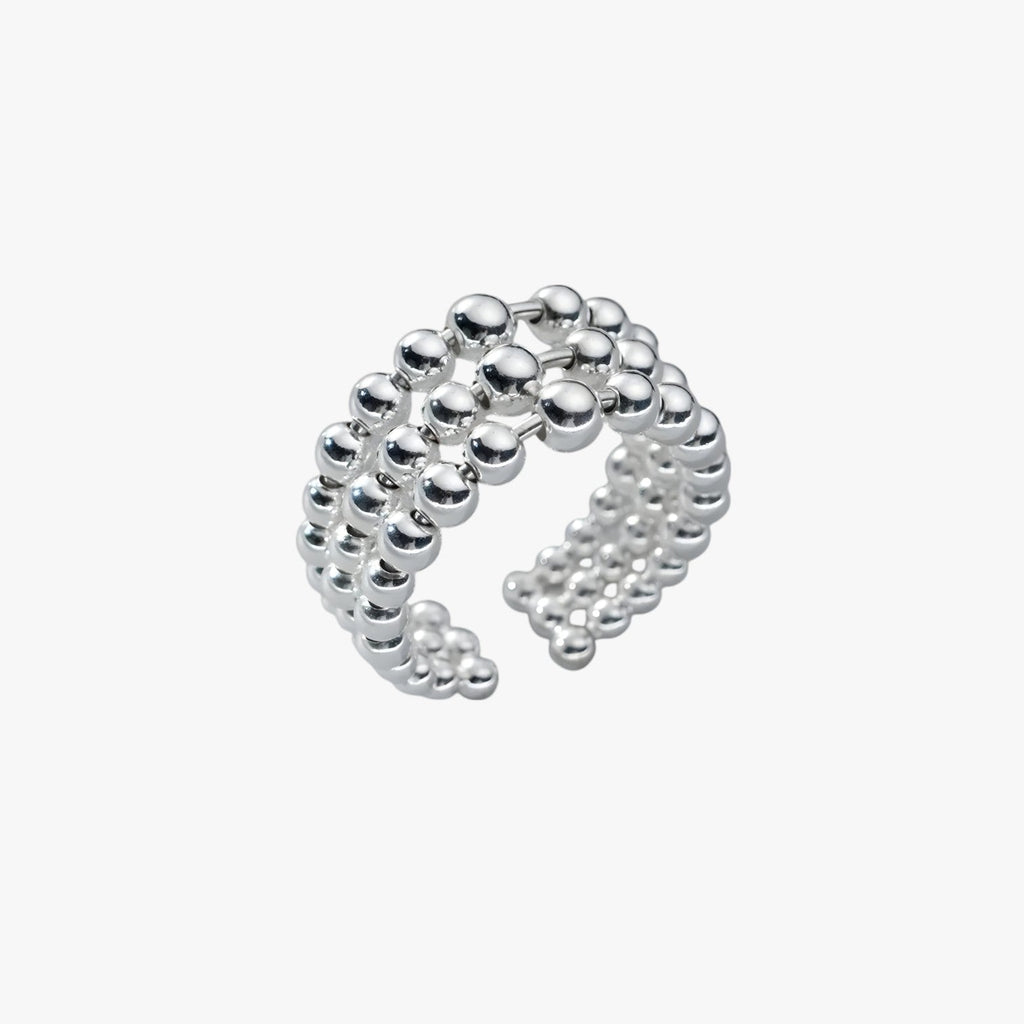 Handgjord geometrisk ring i tre lager i silverton