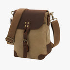 Vintage Canvas and Faux Leather Shoulder Bag, Unisex Style