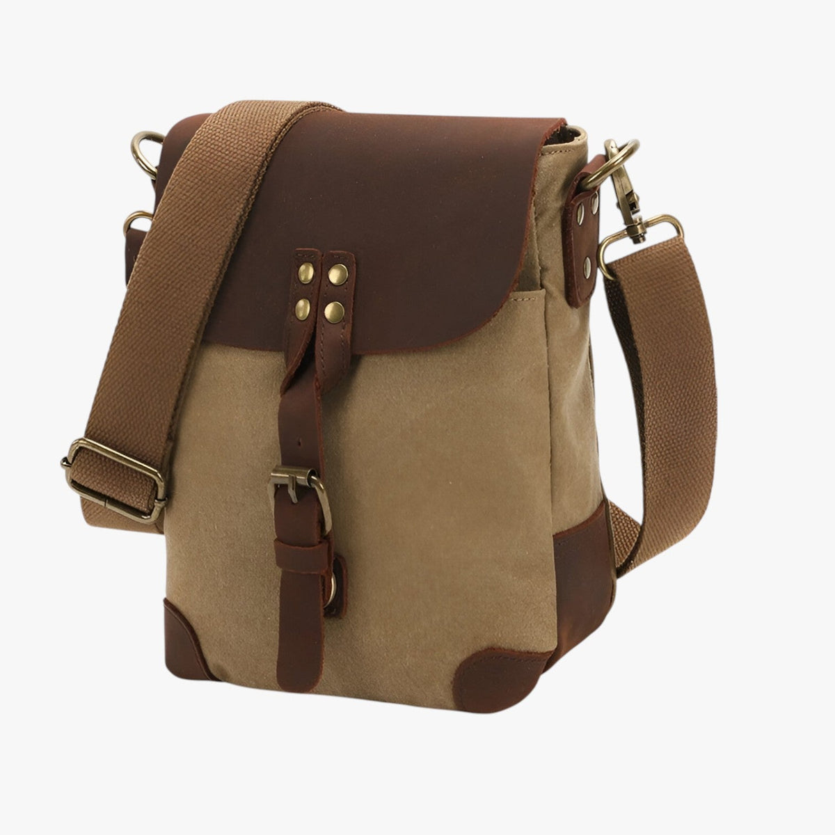 Vintage Canvas and Faux Leather Shoulder Bag, Unisex Style
