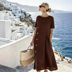 Relaxed Stretch Midi Dress with Round Neckline