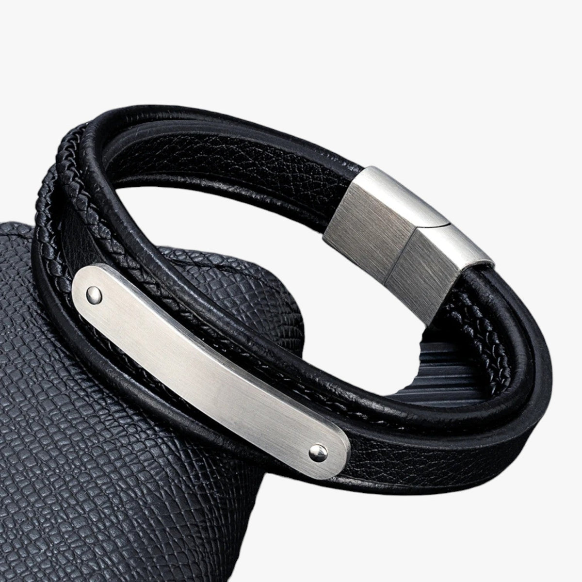 Personalised Braided Faux Leather Bracelet with Engraved Initial