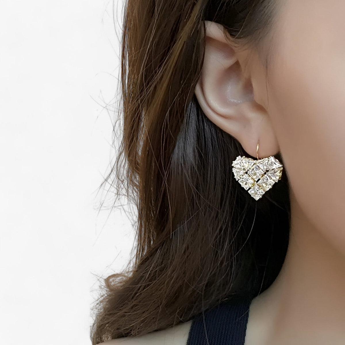 Heart-Shaped Zirconia Earrings in Gold or Silver Tone