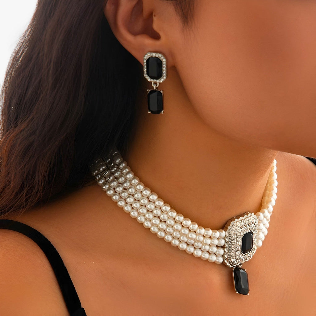 Multi-Layered Pearl Necklace and Earring Set for Occasions