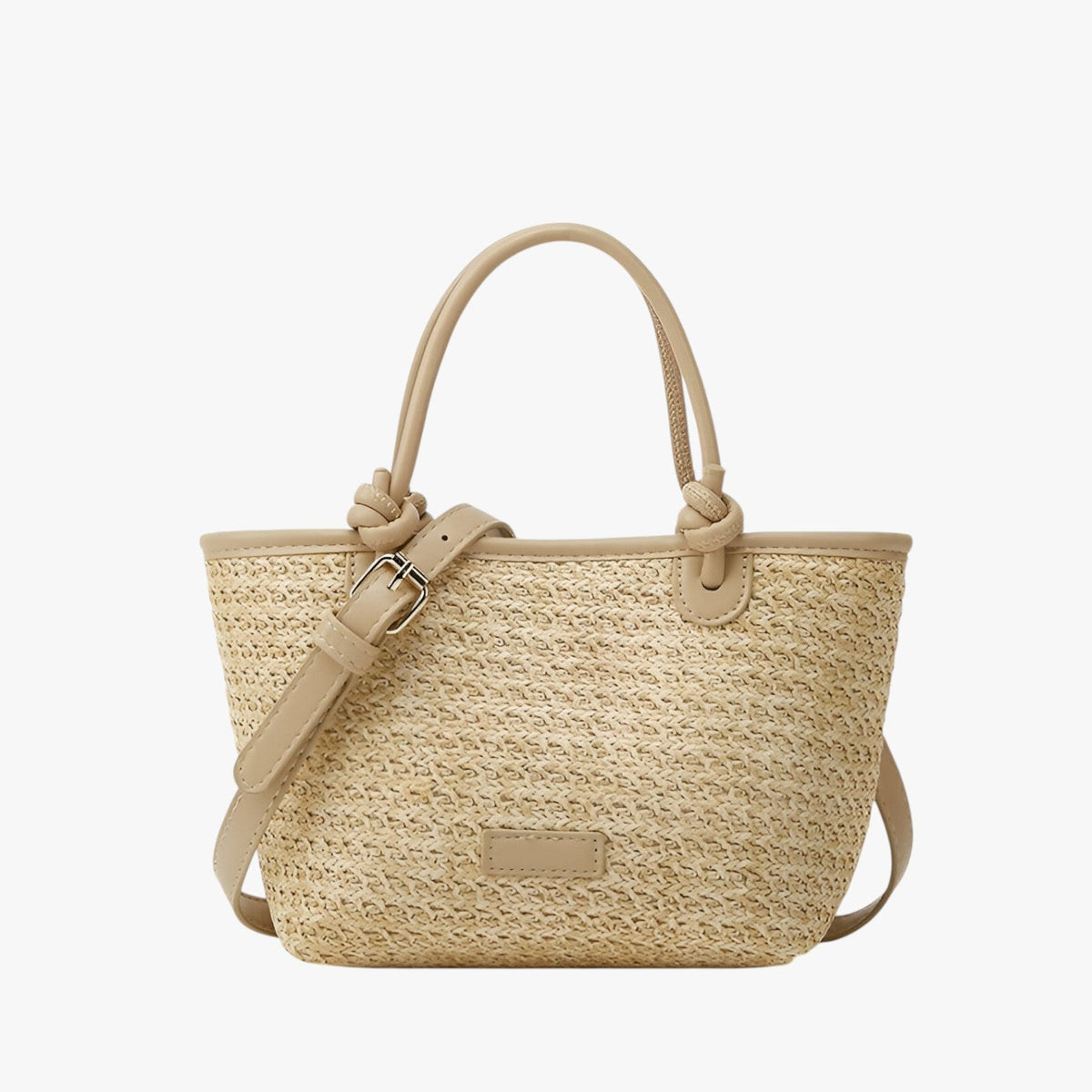 Natural Woven Rattan-Look Shoulder Bag with Rope Knots