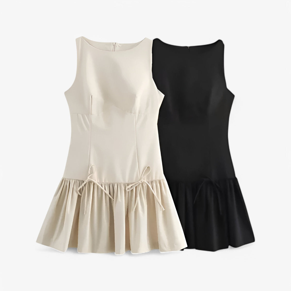 Sleeveless Pleated Mini Dress with Bow Detail