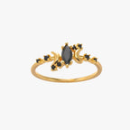Moon and Stars Ring in Stainless Steel with Black Stone