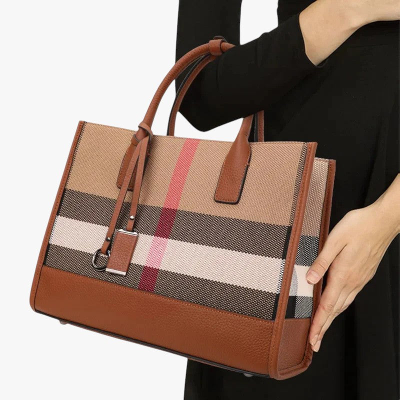 Bolso espacioso de lona de cuadros con correa ajustable