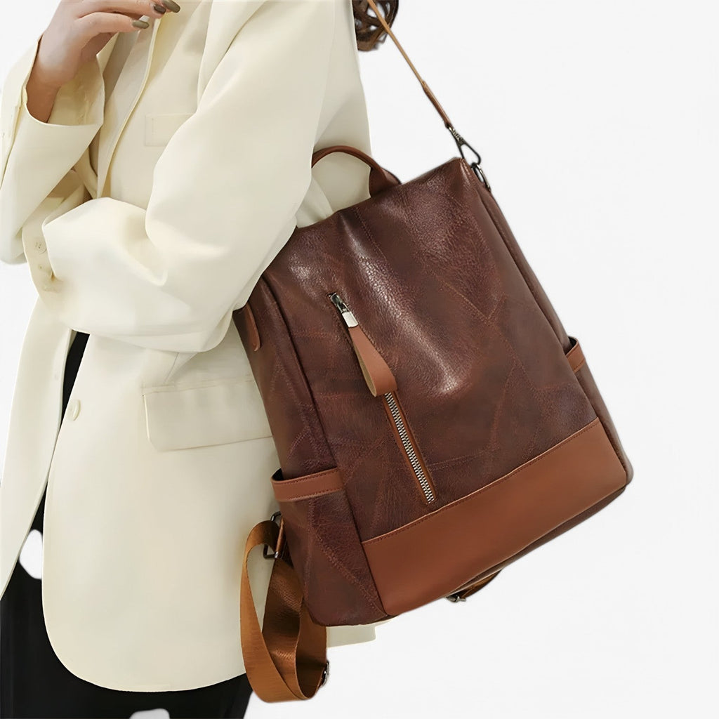 Mochila de piel sintética de aire retro con tirantes acolchados