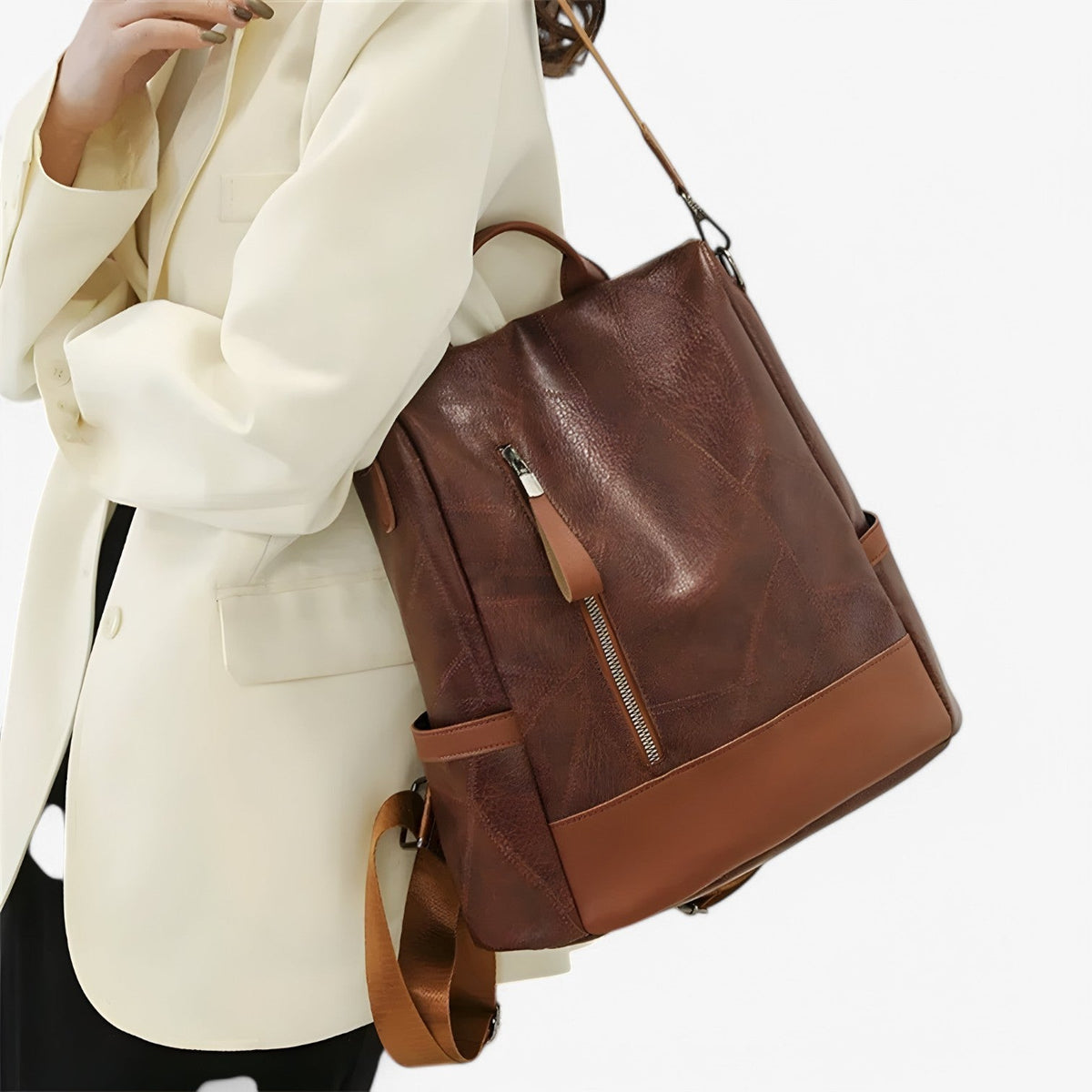 Vintage-Look Faux Leather Backpack with Padded Straps