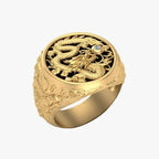 Statement-ring med drake i guldton och rostfritt stål