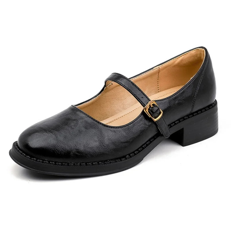 Leather Look Mary Jane Flats with Adjustable Strap
