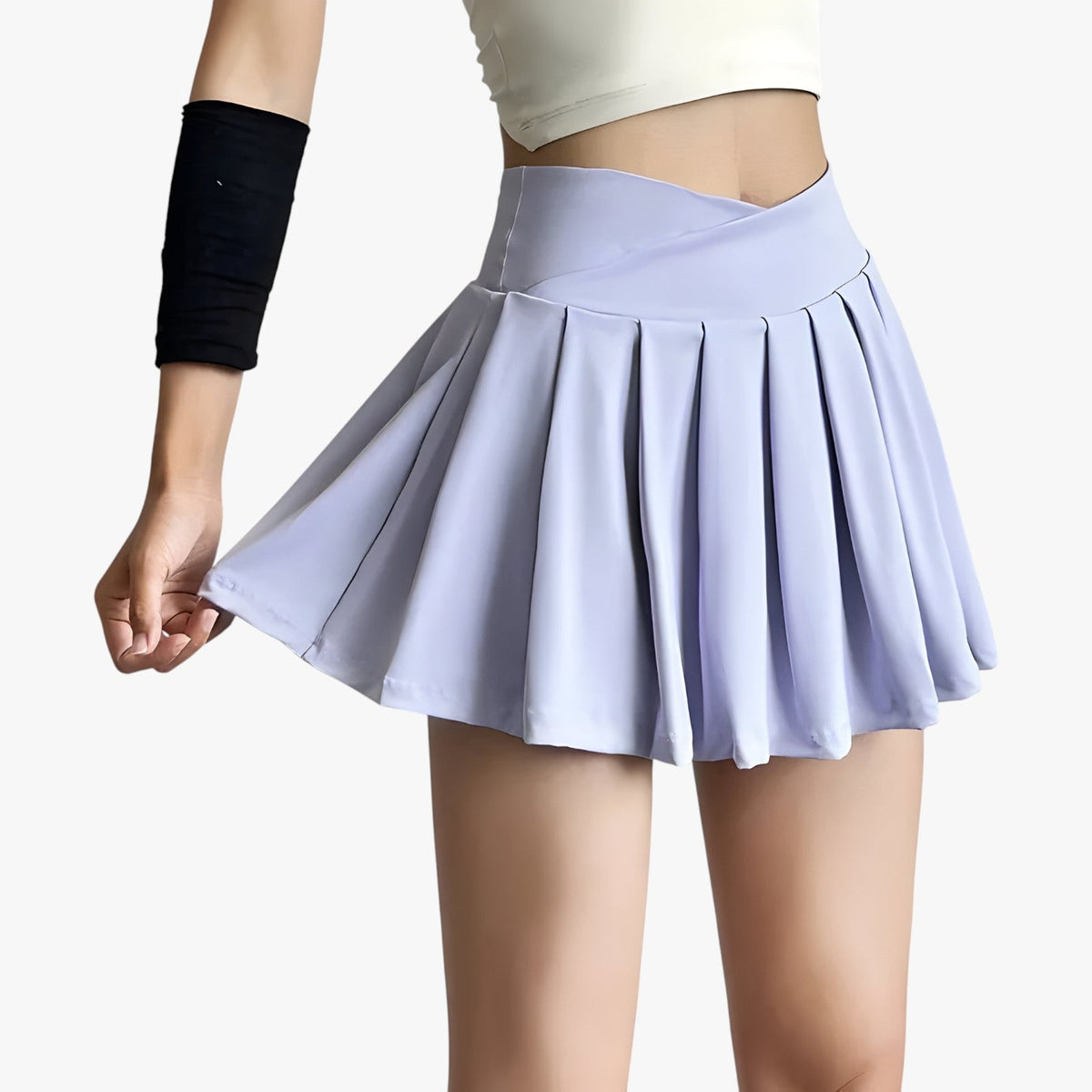Pleated High-Waist Sports Skirt with Built-In Shorts