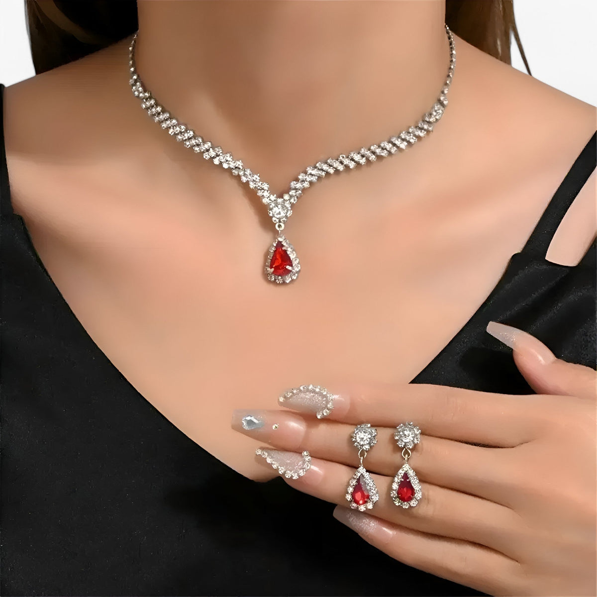Rhinestone Drop Necklace and Earrings Bridal Set